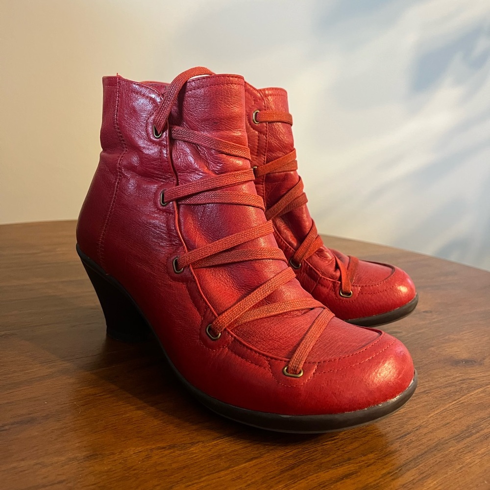 Miz Mooz Claudia Women's Red Leather Ankle Boots